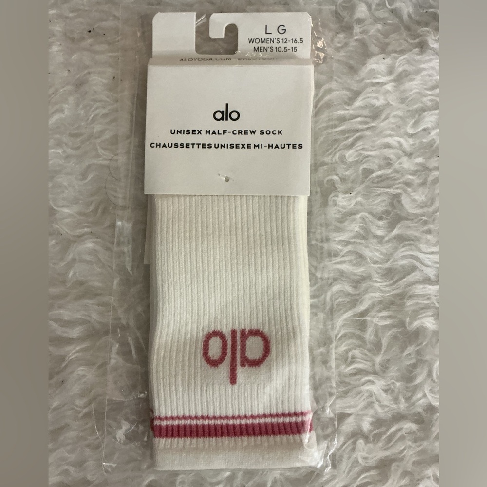 ALO Yoga White and Pink Athletic Socks unisex, half crew socks